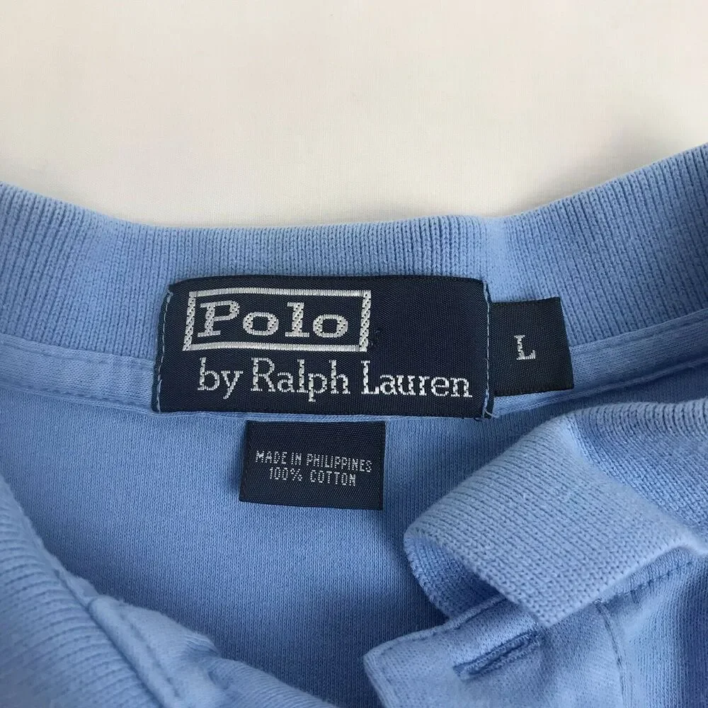 Vintage RALPH LAUREN MENS POLO SHIRT‎ SIZE L LARGE Blue SHORT SLEEVE 100% COTTON